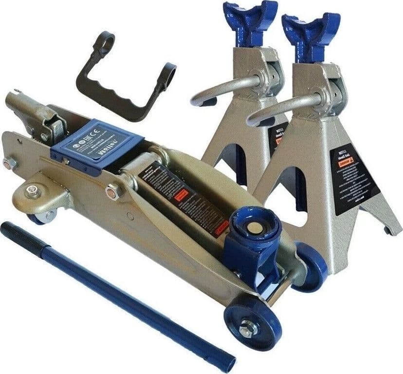 KIT SET CRIC SOLLEVATORE 2.5T + 2 CAVALLETTI COLONNETTE SUPPORTI PER AUTO 2500KG CRICK IDRAULICO A CARRELLO - 2