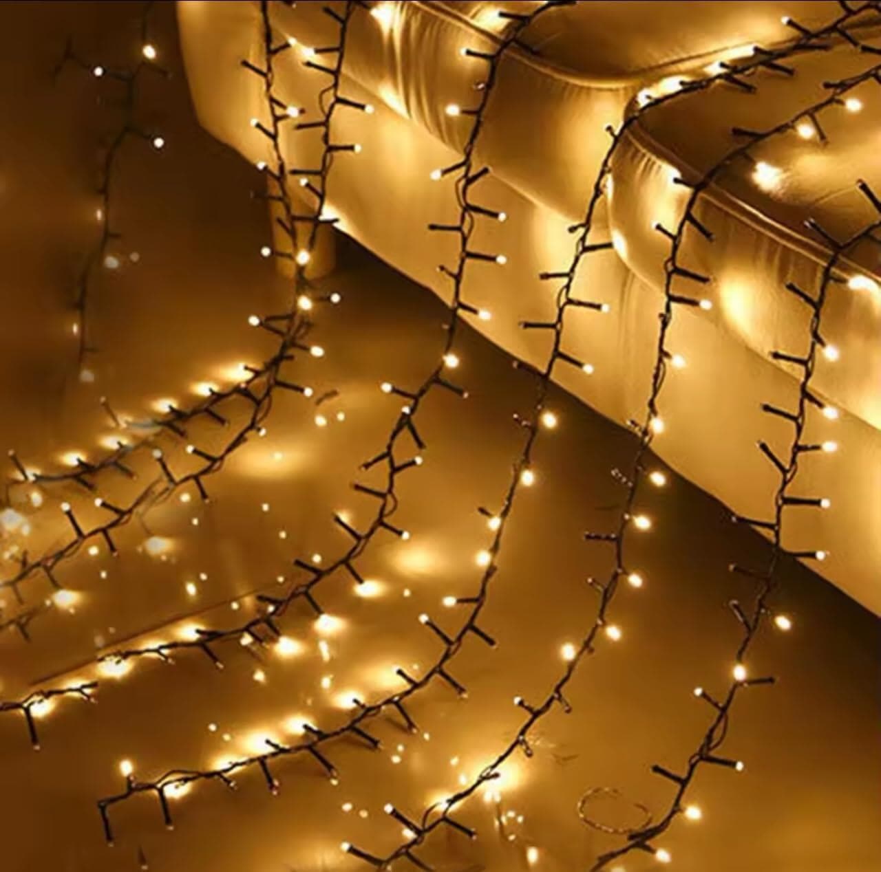 Luci di Natale Natalizie 1000 Led BIANCO CALDO a Grappolo per ESTERNO/INTERNO 16.5 metri con 8 Giochi di luce, Timer, Cavo verde, Catena luminosa natalizia per Albero - 4