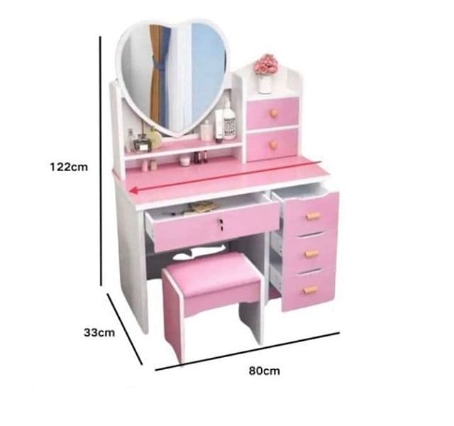 Mobile Scrivania con Specchio a Cuore Set con mensole , cassetti e sgabello tavolo cosmetici per ragazze Rosa / Pink - 2