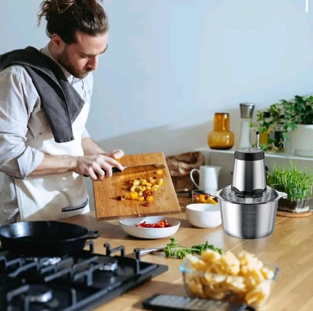 Tritatutto da cucina elettrico 3 Litri Mixer Frullatore 300w - 650w con Ciotola Staccabile in Acciaio da Cucina Veloce Tritaverdure con 3 Lame - 4