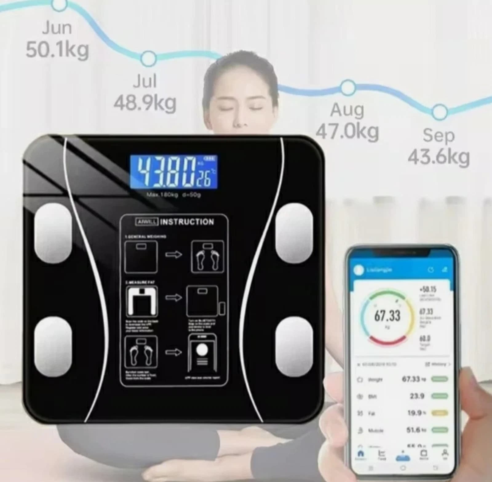Bilancia Pesapersone Digitale Bluetooth Smart LCD 180Kg Precisione App