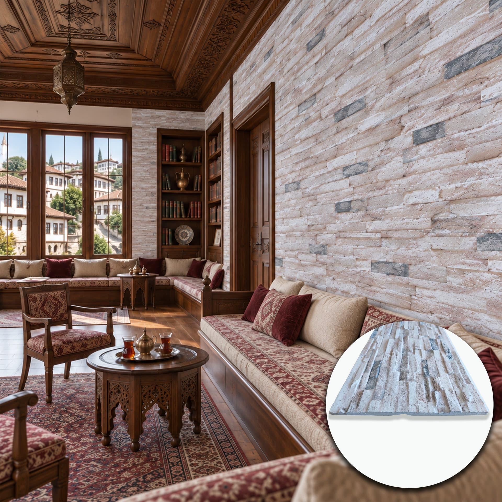 Pannello Isolante per Cappotto Interno ed Esterno in Styrofoam 3D Effetto Pietra Spaccata Beige 1200x500x35 mm - 2