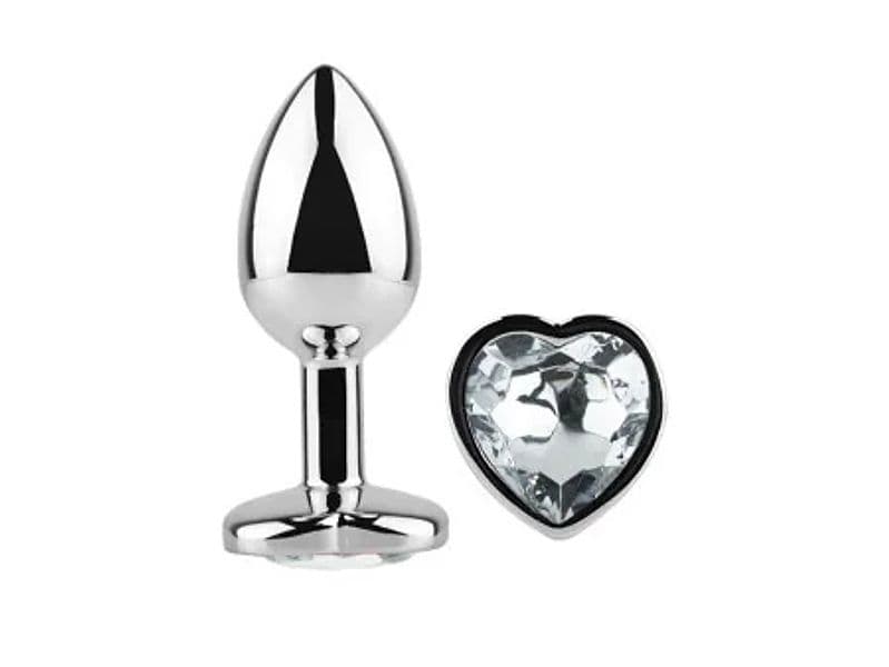 Plug anale AfterDark Heart White L 9 cm Ø 4 cm metallo gioiello cuore bianco - 3