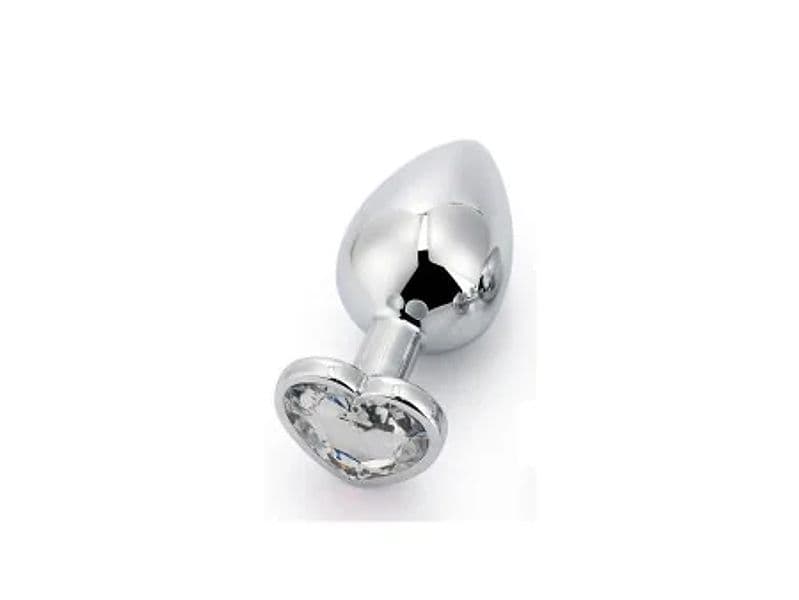 Plug anale AfterDark Heart White L 9 cm Ø 4 cm metallo gioiello cuore bianco - 4