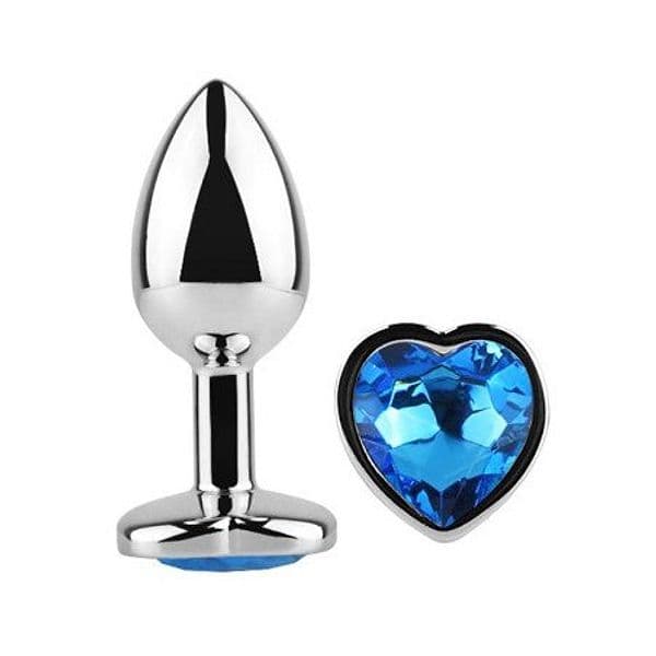 Plug anale AfterDark Blue Sapphire L 9 cm Ø 4 cm metallo gioiello cuore blu - 3