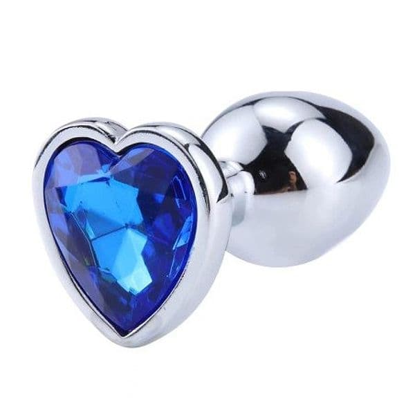 Plug anale AfterDark Blue Sapphire L 9 cm Ø 4 cm metallo gioiello cuore blu - 4