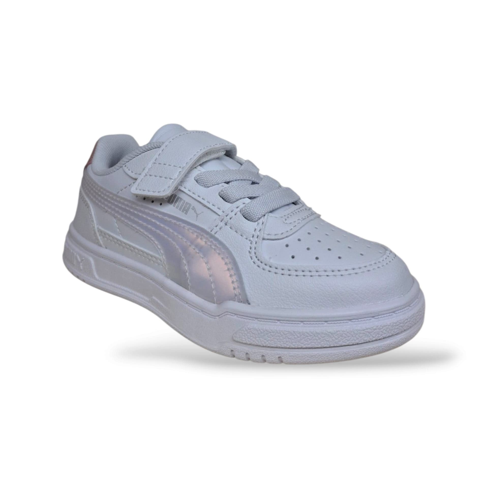 Puma Caven 406894 Sneakers Bambine Bianco Canginate | Pelle Bassa Basket Classico Elegante Caldo Cuoio Laccio Elastico Velcro Autonomia Pratica Raffinata Femminile Scuola Back to School | Taglie 28-35 | Scarpetteria Gica - 2