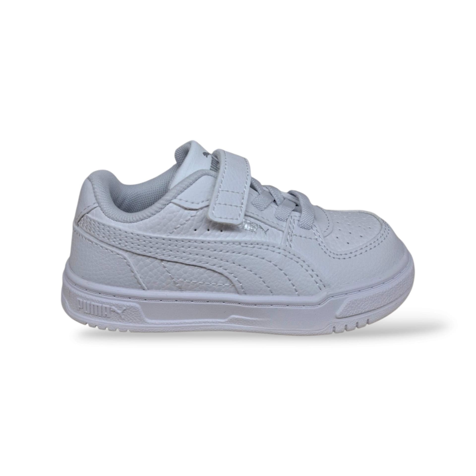 Puma Caven 406247 Sneakers Bambini Bianco | Pelle Bassa Basket Classico Total White Laccio Elastico Velcro Luminoso Pulito