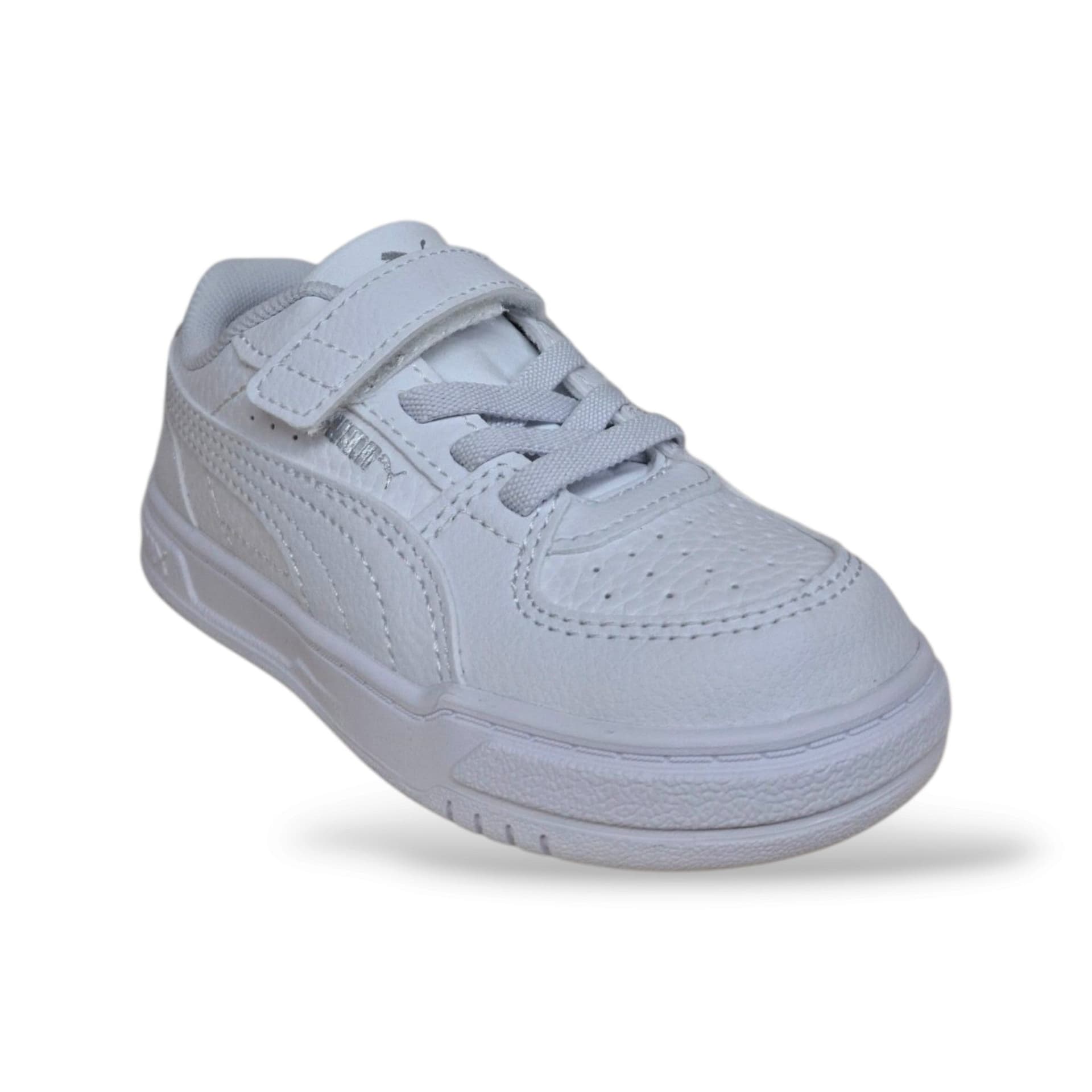 Puma Caven 406247 Sneakers Bambini Bianco | Pelle Bassa Basket Classico Total White Laccio Elastico Velcro Luminoso Pulito Autonomia Pratico Versatile Scuola Infanzia Back to School | Taglie 20-27 | Scarpetteria Gica - 2