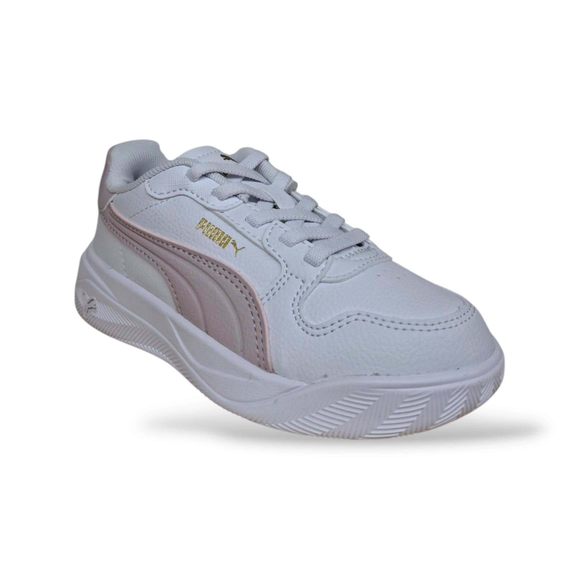 Puma Court Bae 408625 Sneakers Bambine Ragazze Bianco Rosa | Pelle Bassa Tennis Classico Dolce Romantica Femminile Laccio Elastico Velcro Versatile Contemporanea Scuola Back to School | Taglie 28-39 | Scarpetteria Gica - 2