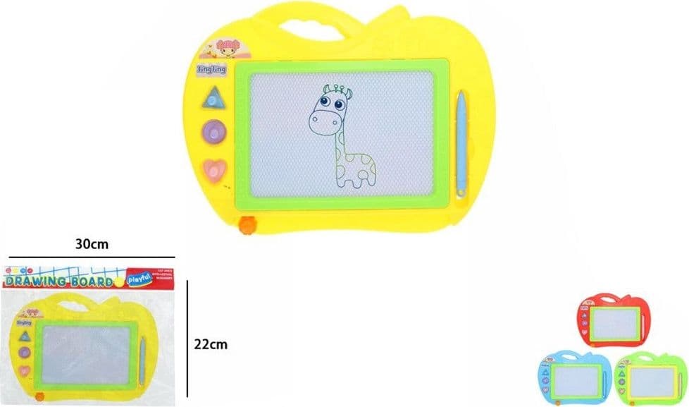 LAVAGNA MAGNETICA DA DISEGNO PER BAMBINI COLORATA FORMA MELA CON 3 TIMBRI PENNA 31602 - 2