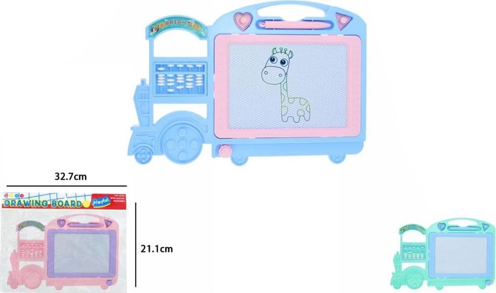 LAVAGNA MAGICA MAGNETICA DISEGNO PER BAMBINI COLORATA CON 2 TIMBRI PENNA FORMA TRENO 31604 - 2