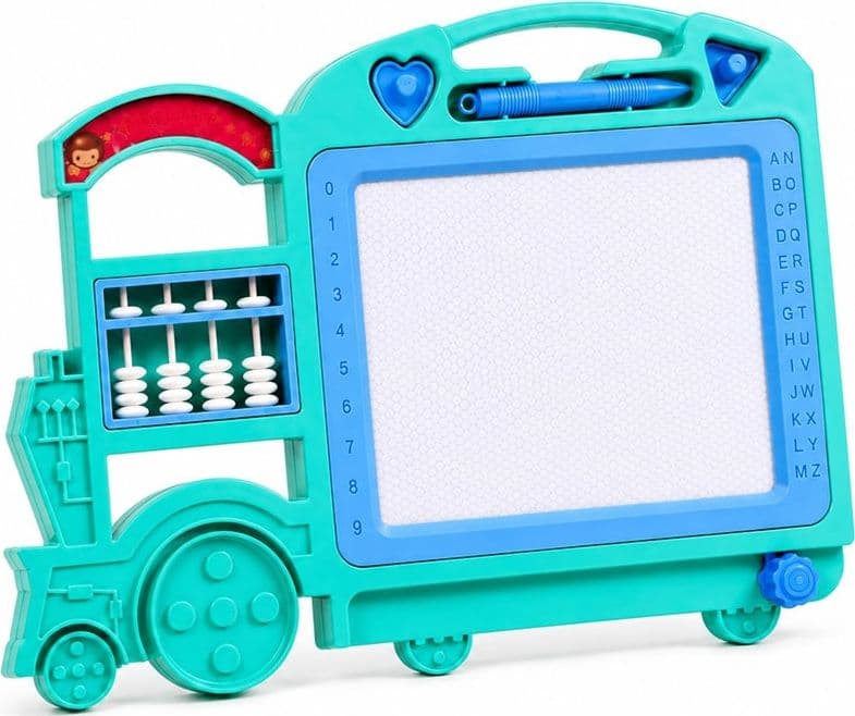 LAVAGNA MAGICA MAGNETICA DISEGNO PER BAMBINI COLORATA CON 2 TIMBRI PENNA FORMA TRENO 31604 - 6