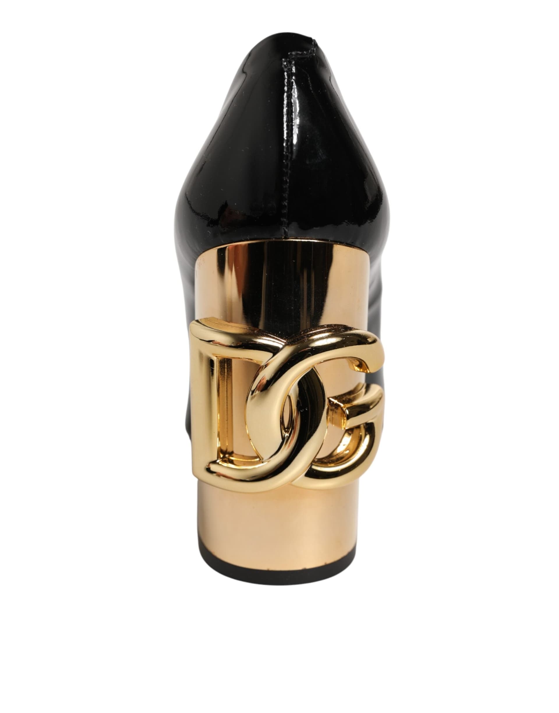 Dolce & Gabbana Black Gold Patent Leather Logo Heels Pumps Shoes - 8