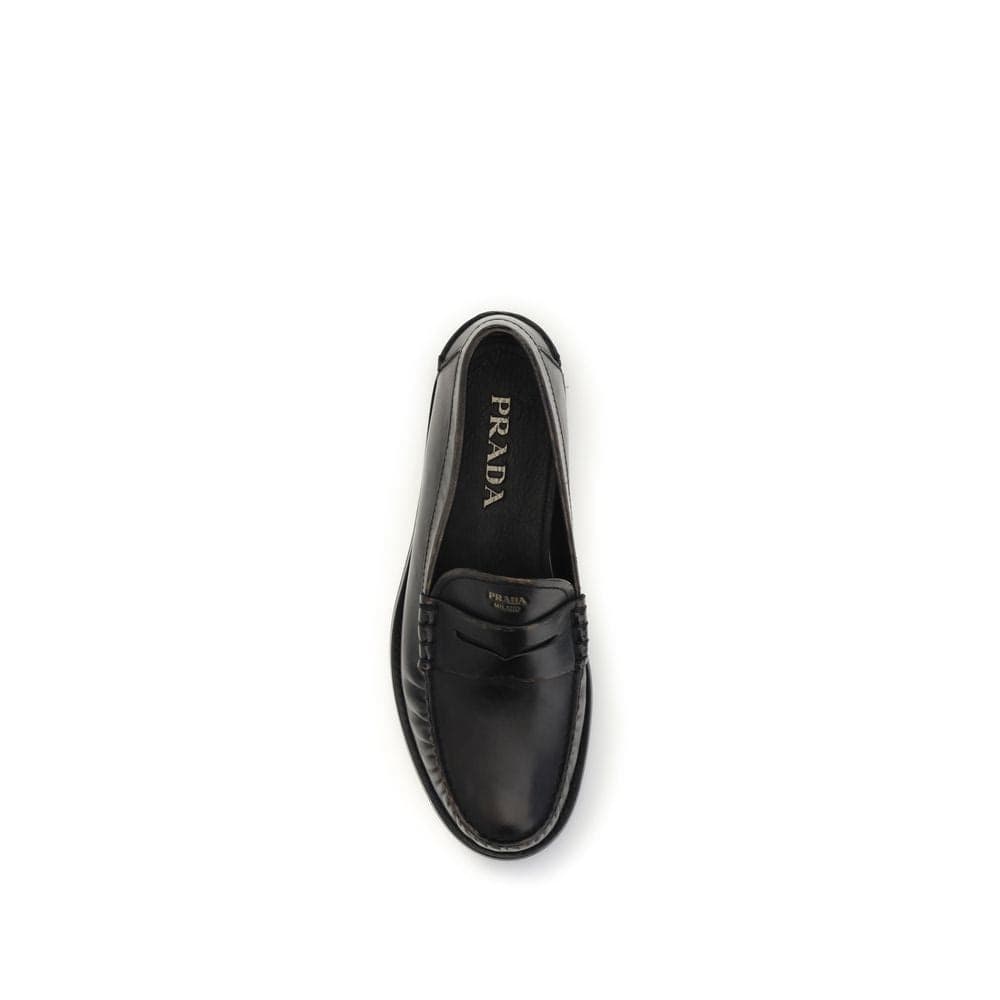 Prada Black Calf Leather Bos Taurus Slip-On Loafers - 4
