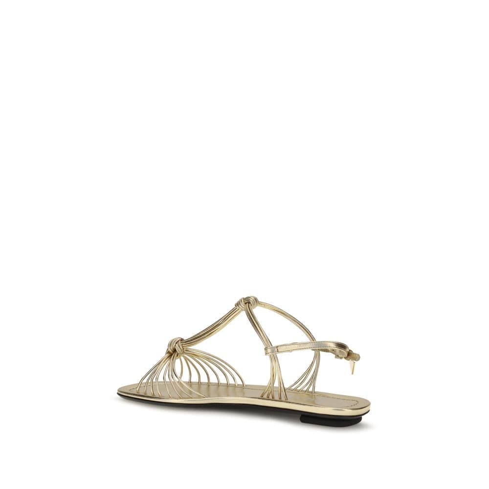 Prada Gold Calf Leather Bos Taurus Flat Sandals - 3