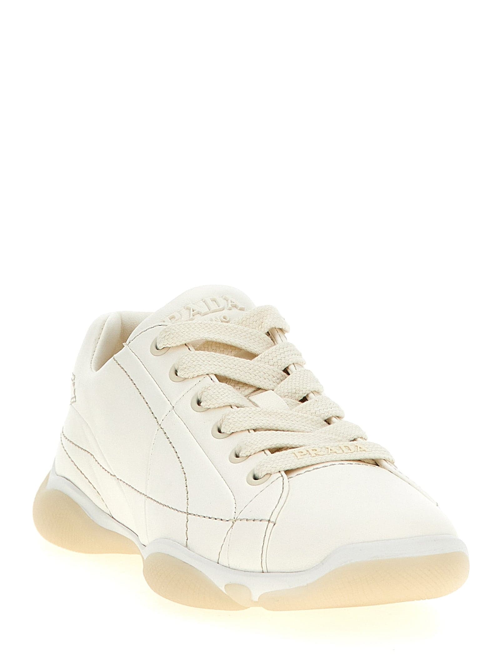 Prada White Lamb Leather Low Top Sneakers - 2