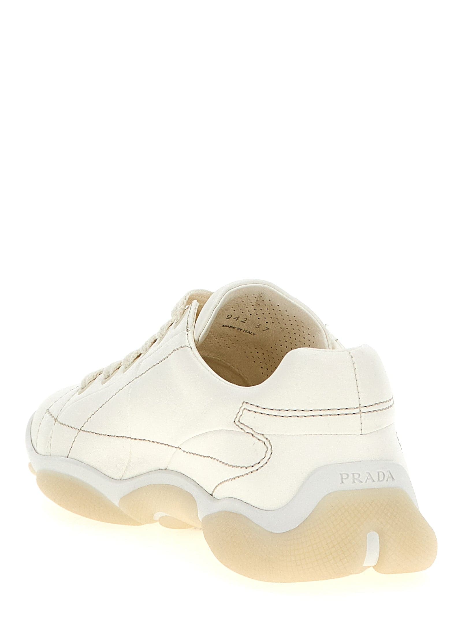 Prada White Lamb Leather Low Top Sneakers - 3
