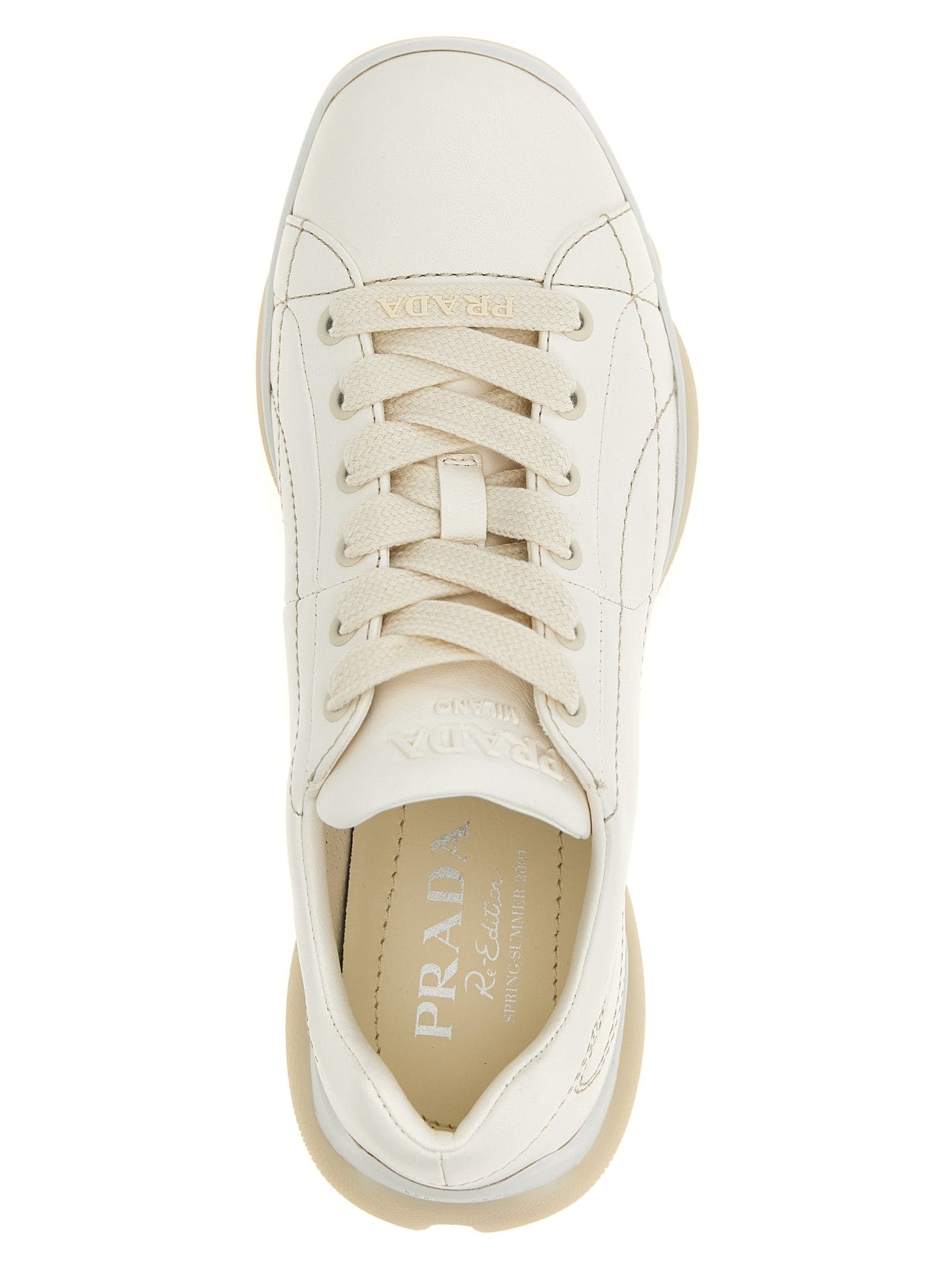 Prada White Lamb Leather Low Top Sneakers - 4