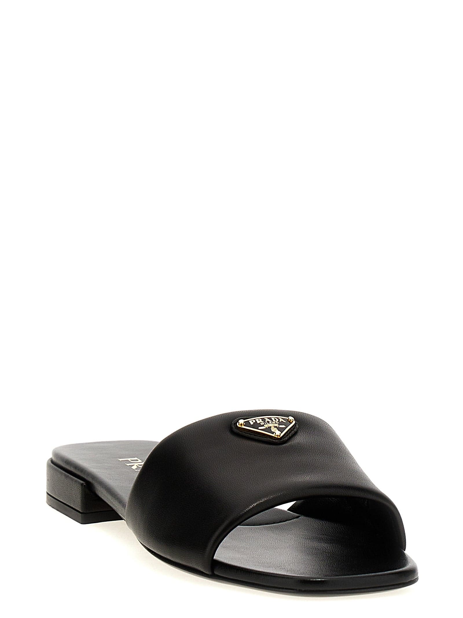 Prada Black Lamb Leather Slides - 2