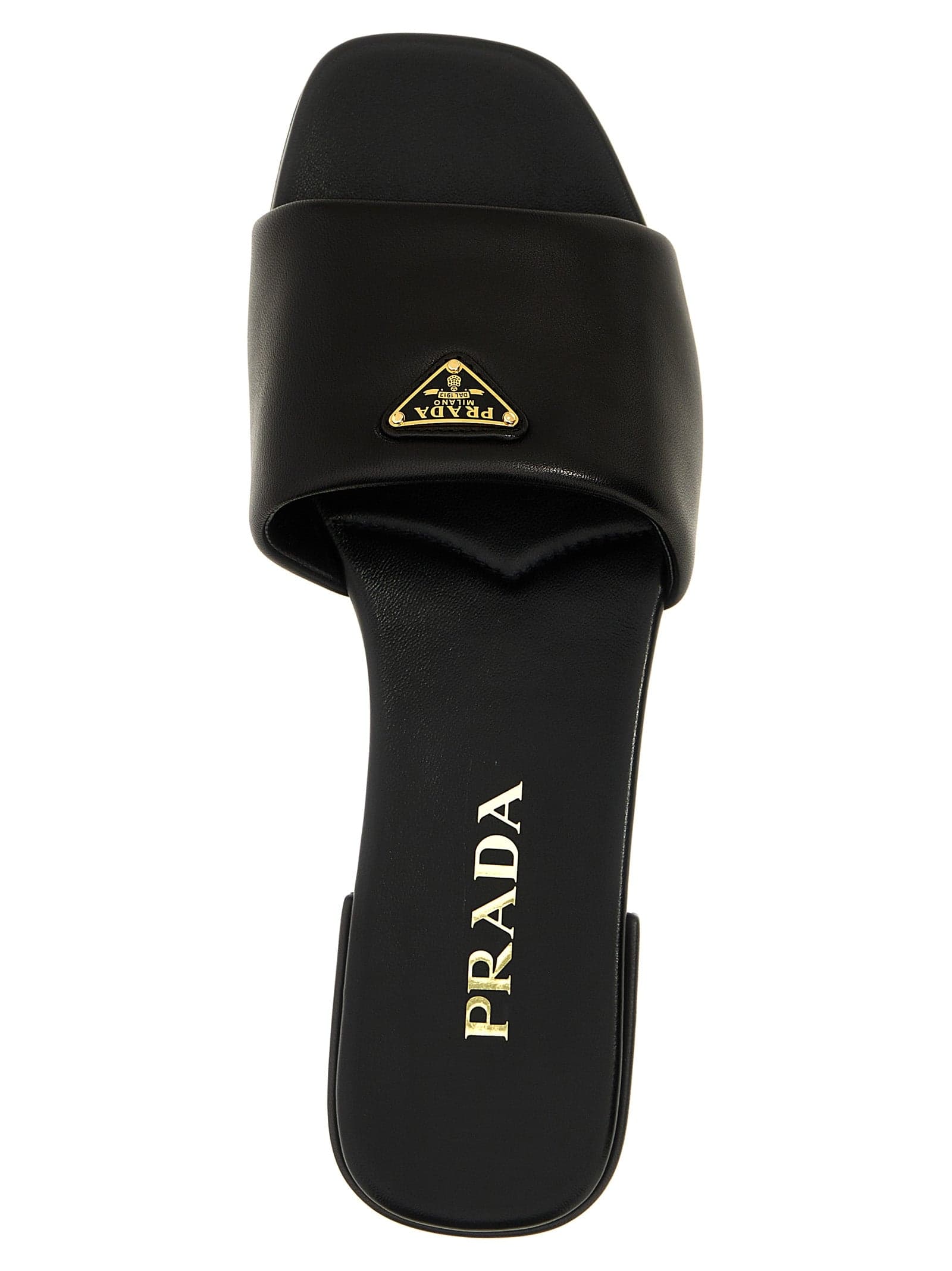 Prada Black Lamb Leather Slides - 4