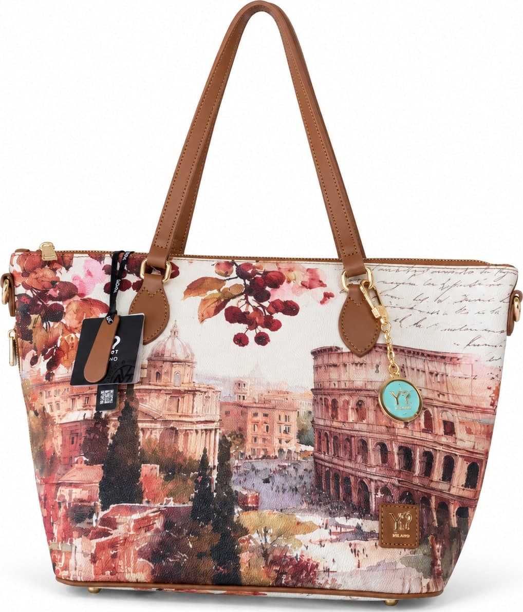 Ynot borsa shopping bag small dear rome marrone - 2