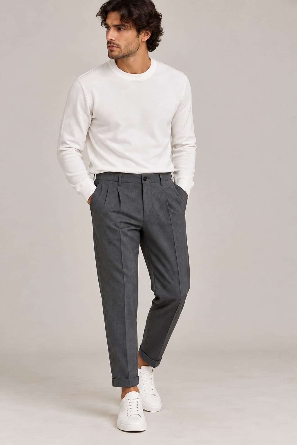 PANT. 'TAPERED FIT' 1 PINCE TASCHE DOPPIO - 4