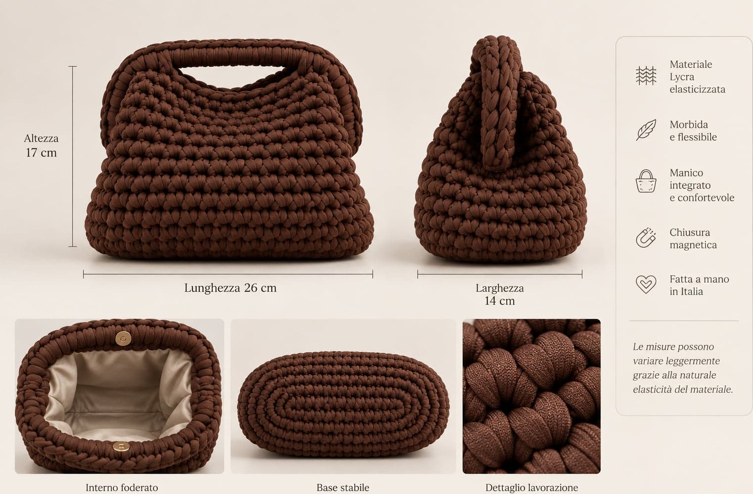 Borsa all'Uncinetto Marrone a Mano, Clutch Artigianale da Donna | Outfix - 2