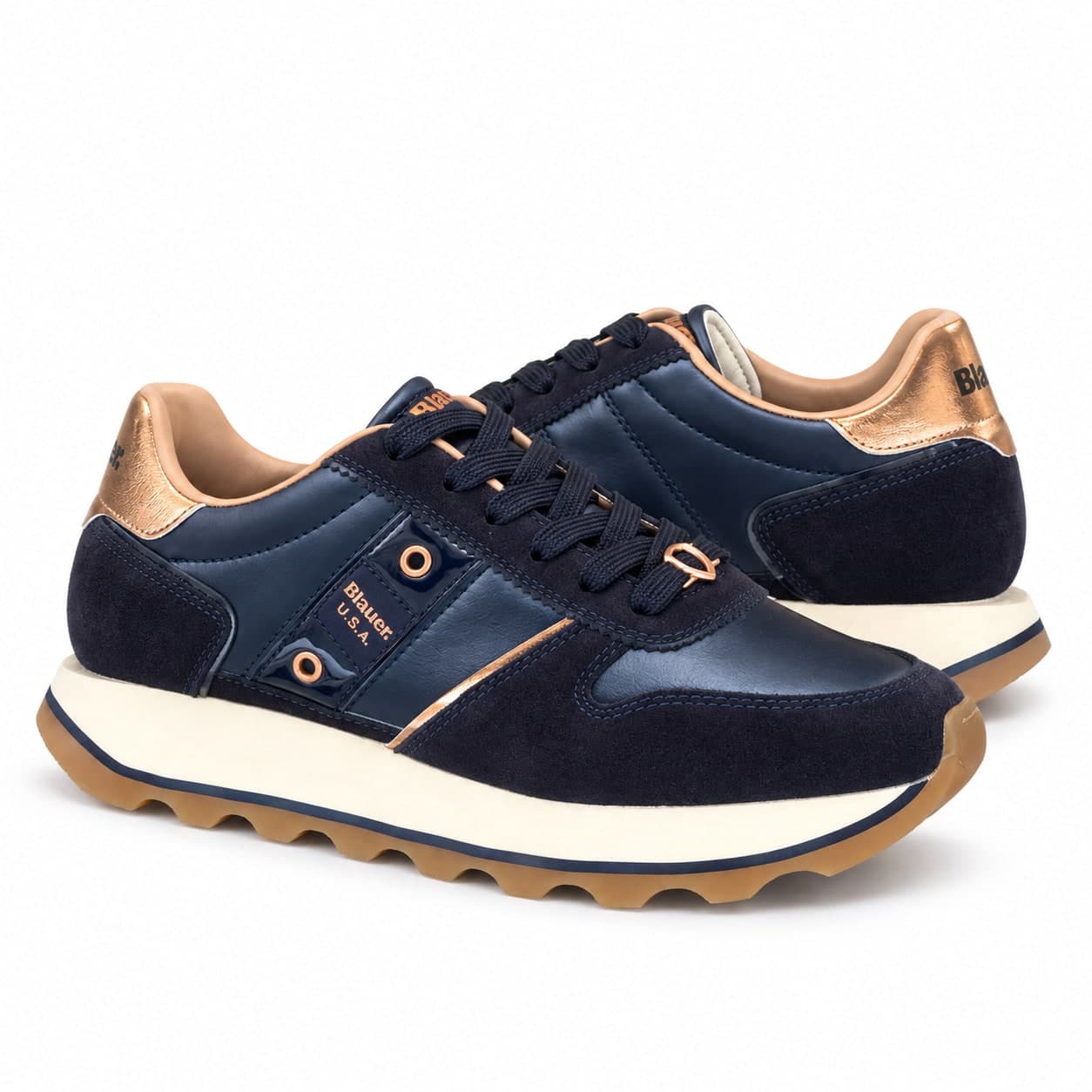 Blauer sneakers donna Mills in pelle e tessuto blu navy - 2