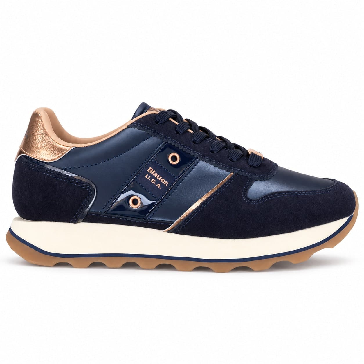 Blauer sneakers donna Mills in pelle e tessuto blu navy - 4