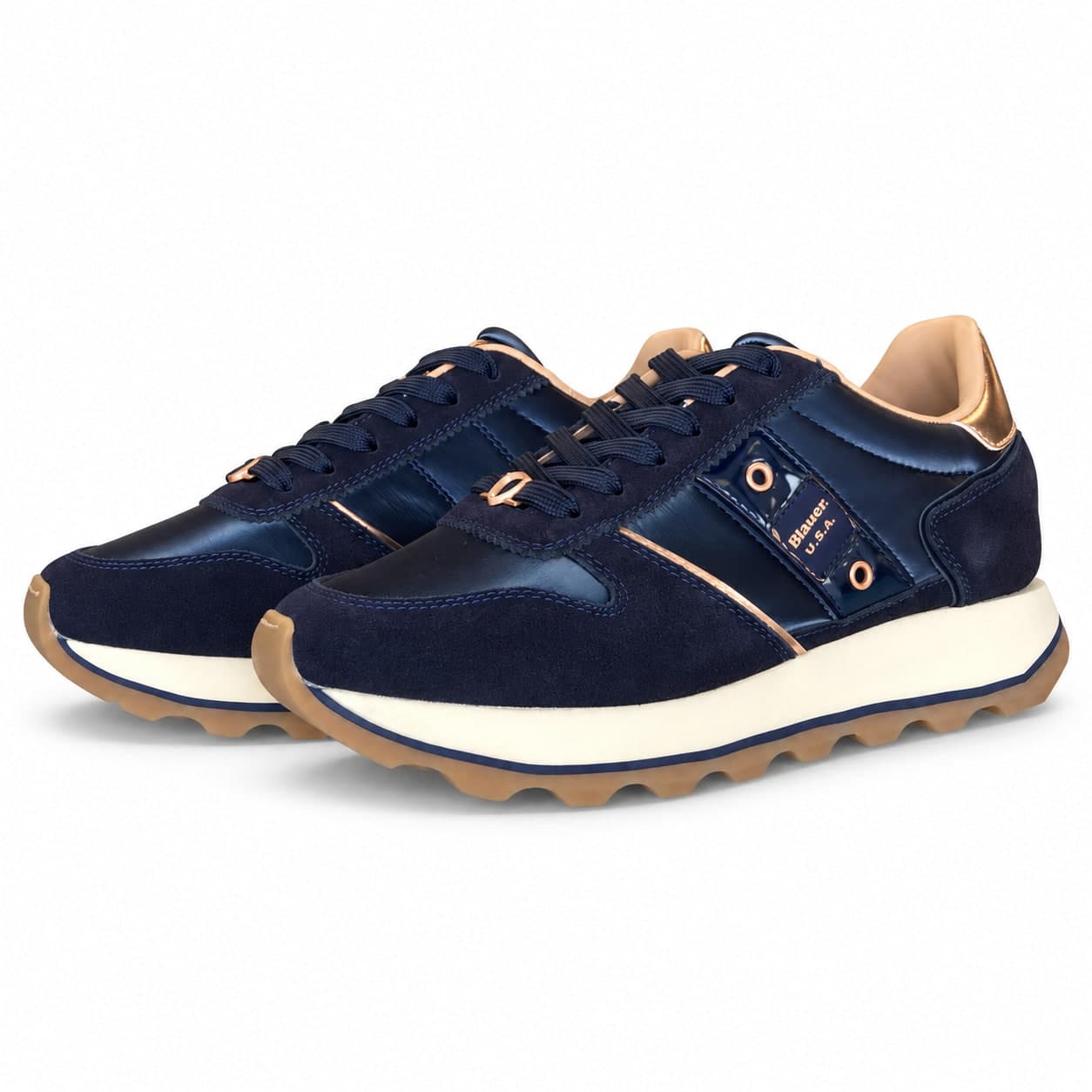 Blauer sneakers donna Mills in pelle e tessuto blu navy - 5