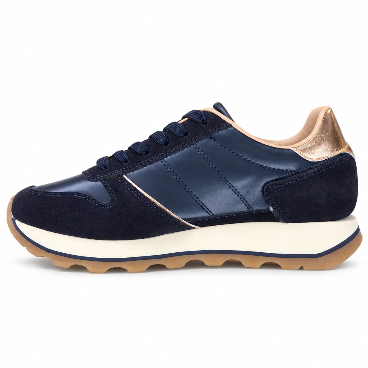Blauer sneakers donna Mills in pelle e tessuto blu navy - 6