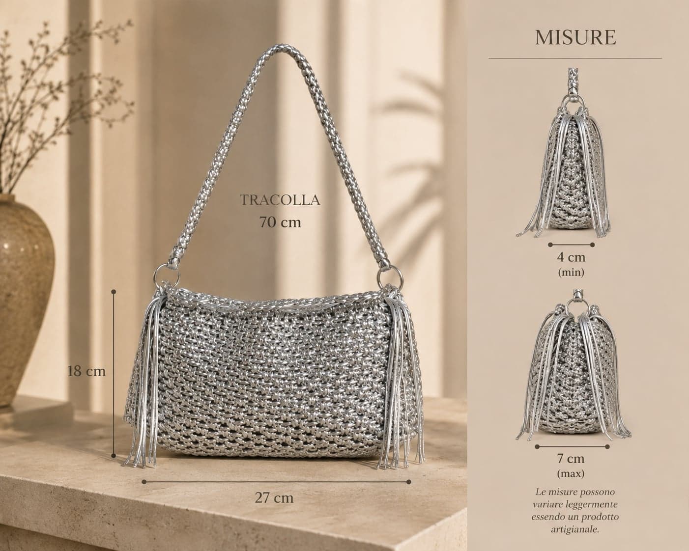 Borsa all'Uncinetto Argento a Mano, Pochette da Cerimonia | Outfix - 3