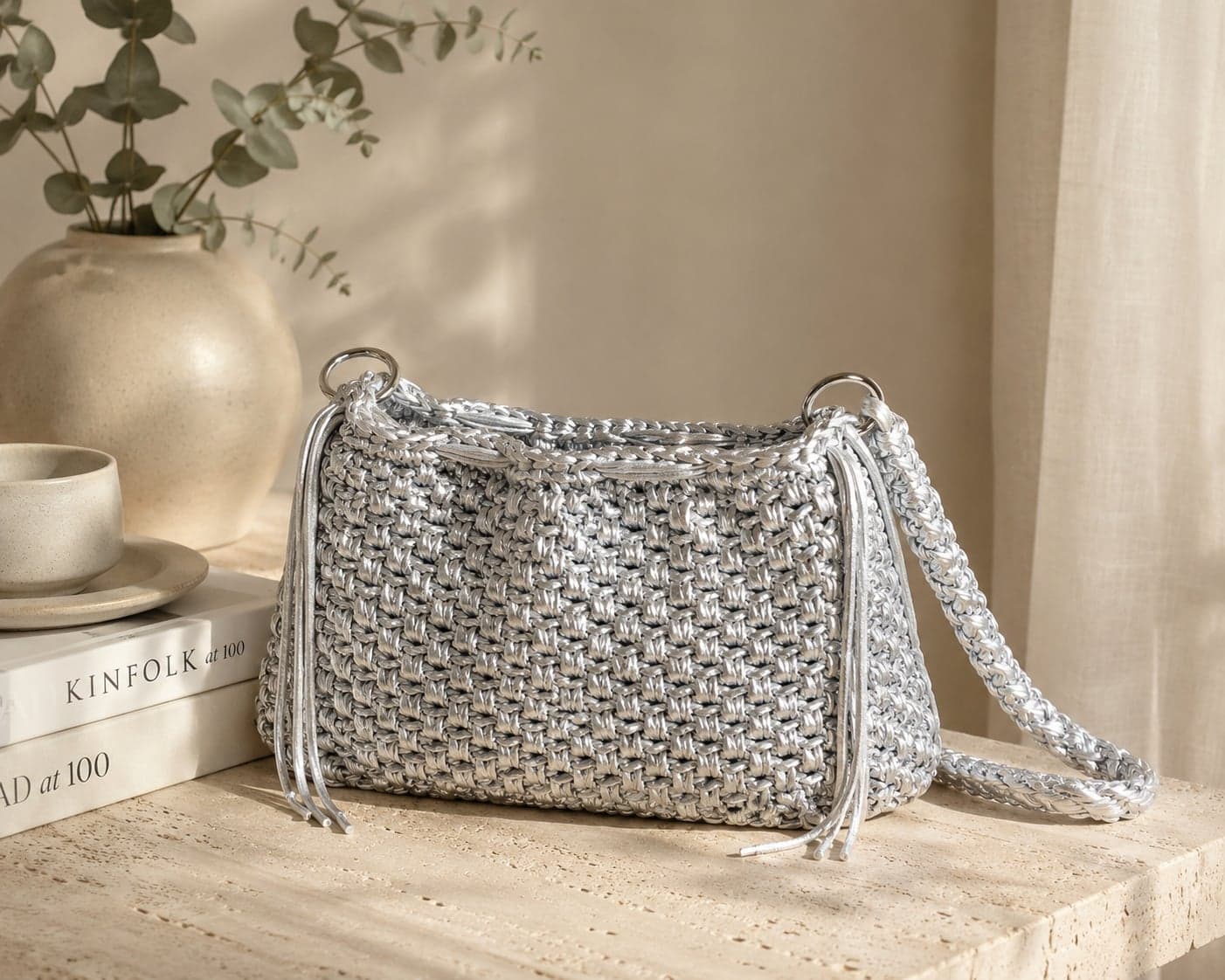 Borsa all'Uncinetto Argento a Mano, Pochette da Cerimonia | Outfix - 4