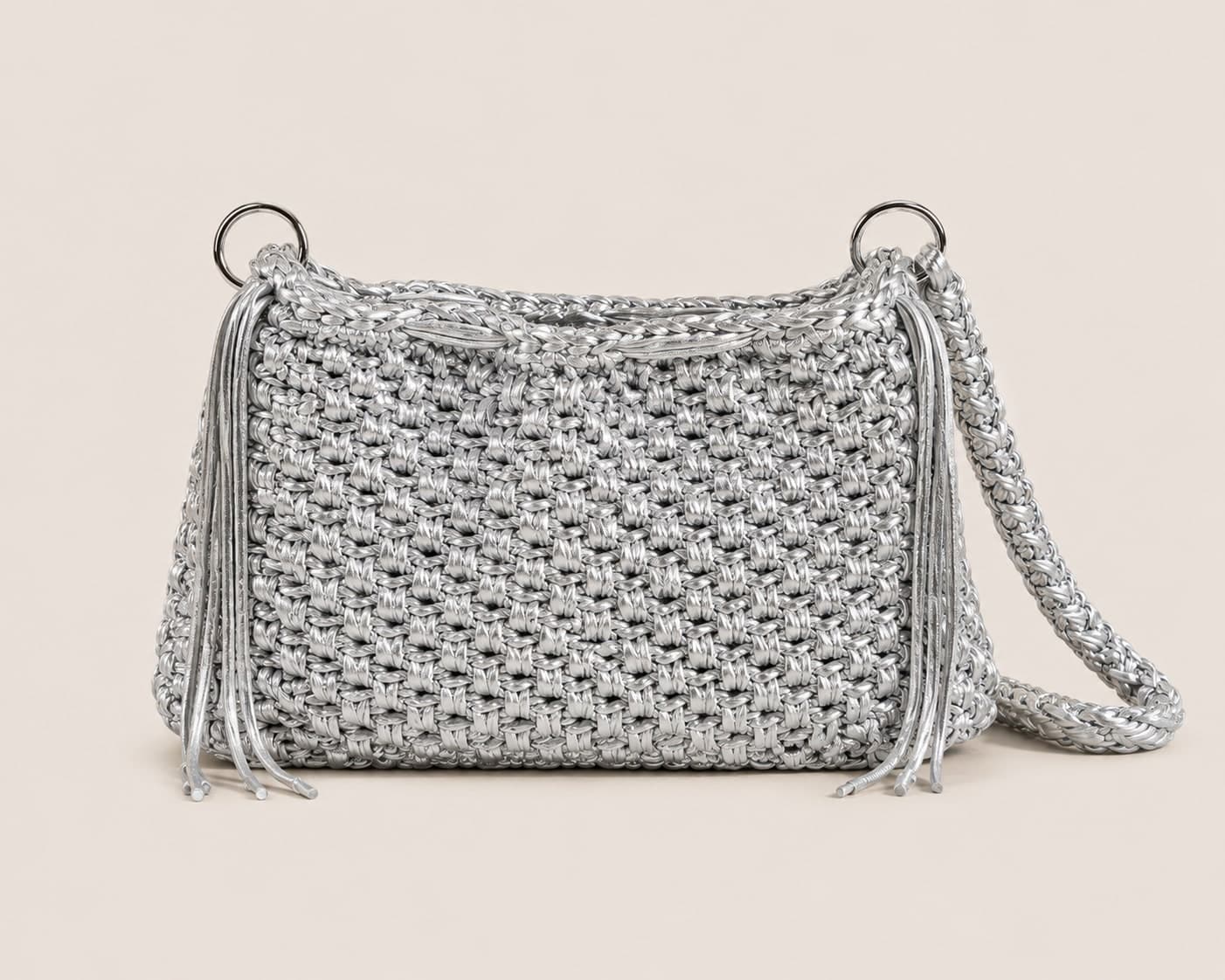 Borsa all'Uncinetto Argento a Mano, Pochette da Cerimonia | Outfix - 6