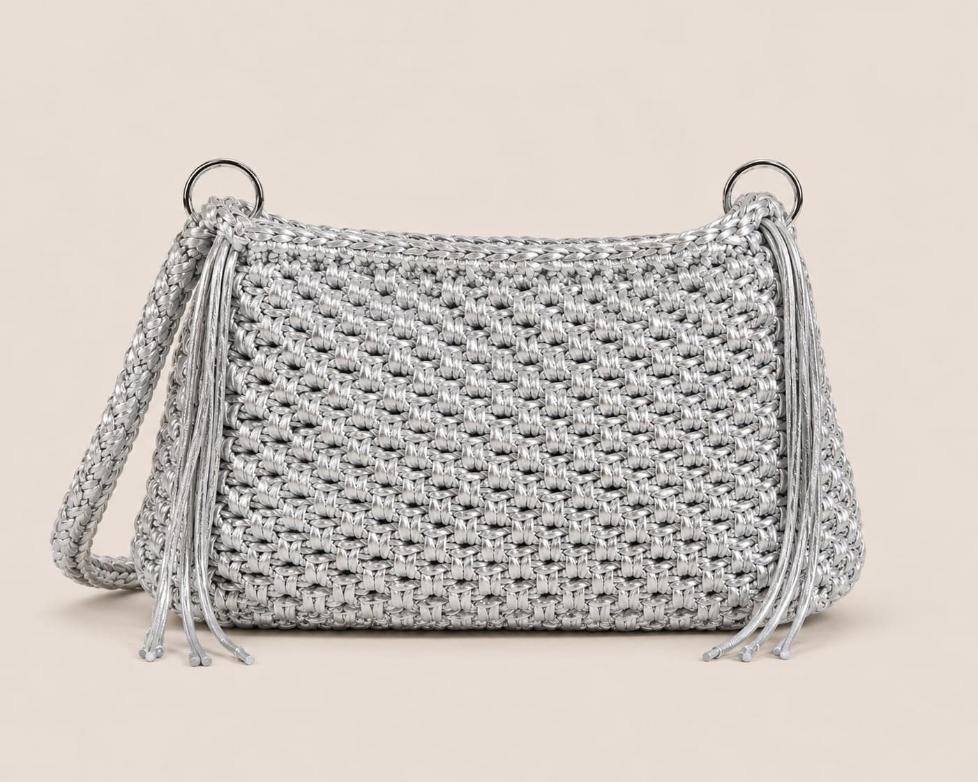 Borsa all'Uncinetto Argento a Mano, Pochette da Cerimonia | Outfix - 7