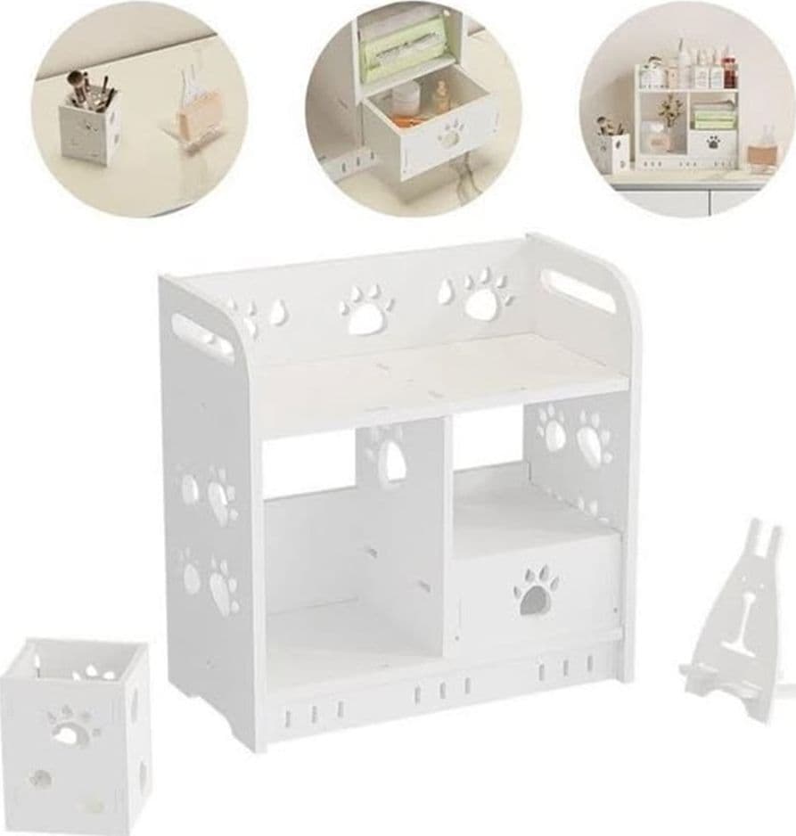 PORTAOGGETTI SCRIVANIA MULTIFUNZIONALE ORGANIZER 3PZ DESIGN ZAMPA GATTO CON CASSETTO 62188