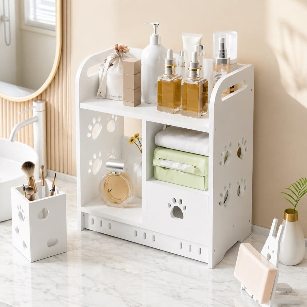 PORTAOGGETTI SCRIVANIA MULTIFUNZIONALE ORGANIZER 3PZ DESIGN ZAMPA GATTO CON CASSETTO 62188 - 3