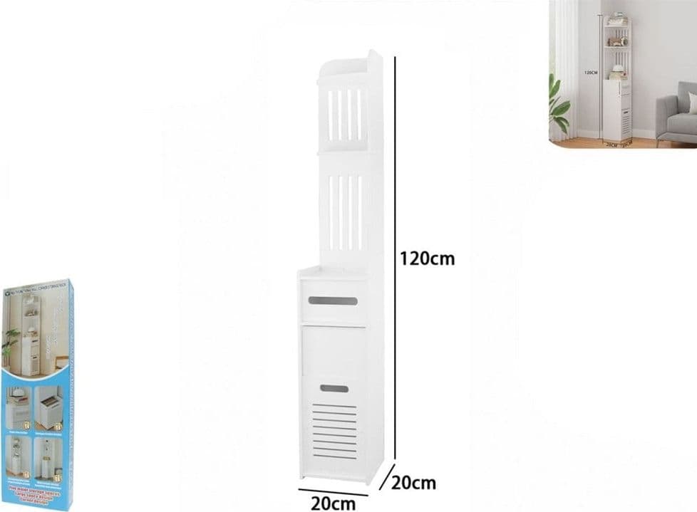 MOBILETTO ARMADIETTO ANGOLARE BAGNO 120CM CON RIPIANO PORTA ROTOLO MULTIFUNZIONALE 62196 - 2