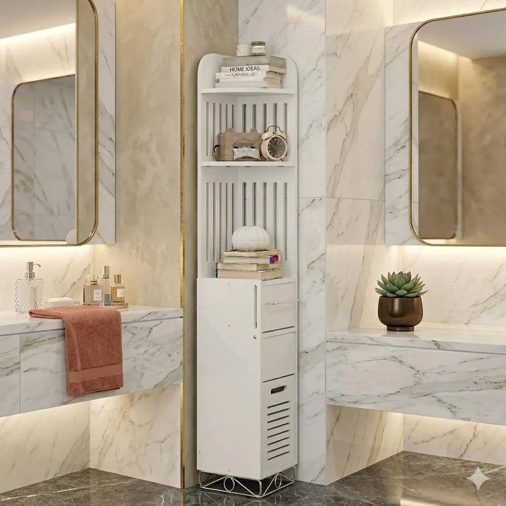 MOBILETTO ARMADIETTO ANGOLARE BAGNO 120CM CON RIPIANO PORTA ROTOLO MULTIFUNZIONALE 62196 - 4