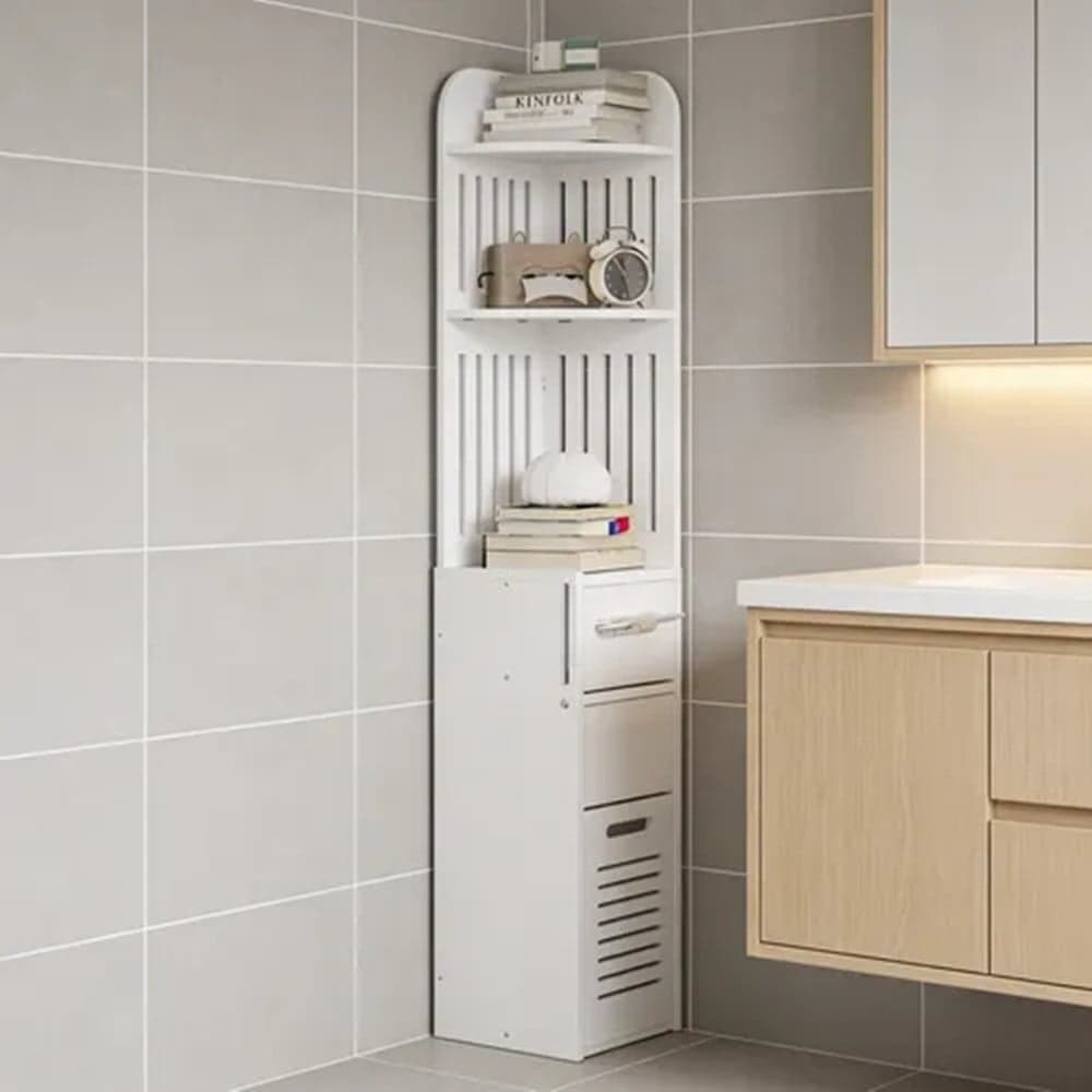 MOBILETTO ARMADIETTO ANGOLARE BAGNO 120CM CON RIPIANO PORTA ROTOLO MULTIFUNZIONALE 62196 - 6