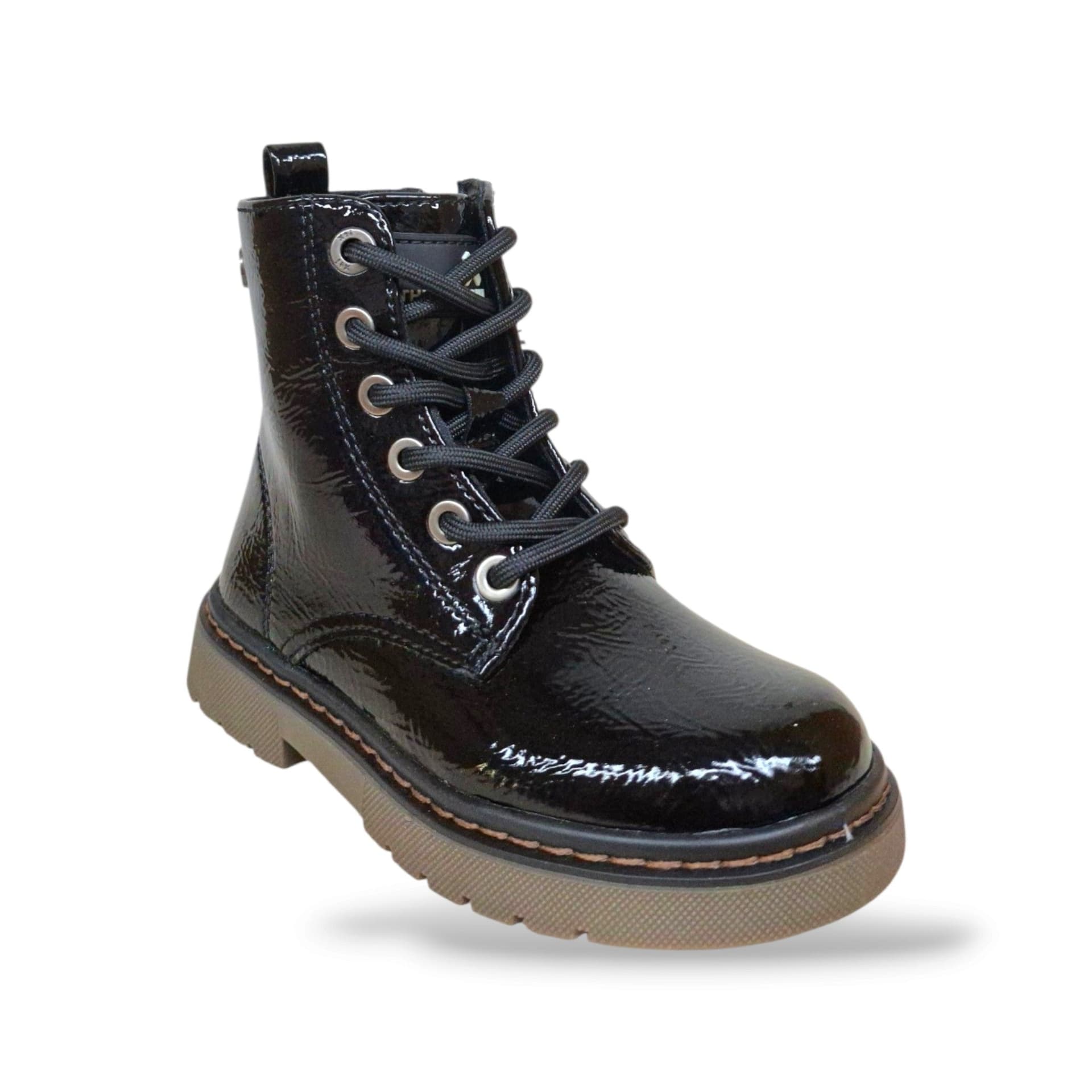 Xti Botin 15404402 Anfibio Bambine Nero Vernice | Brillante Lucido Lacci Zip Laterale Combat Urbano Grintoso Monocromatico Assoluto Potente Moda Contemporanea Scuola | Taglie 25-31 | Scarpetteria Gica - 2