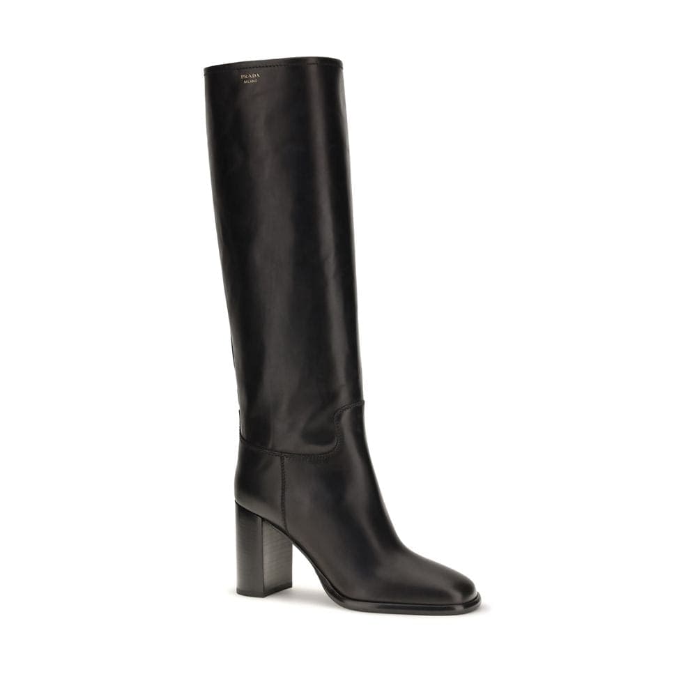 Prada Black Calf Leather Bos Taurus High Heel Boots - 2