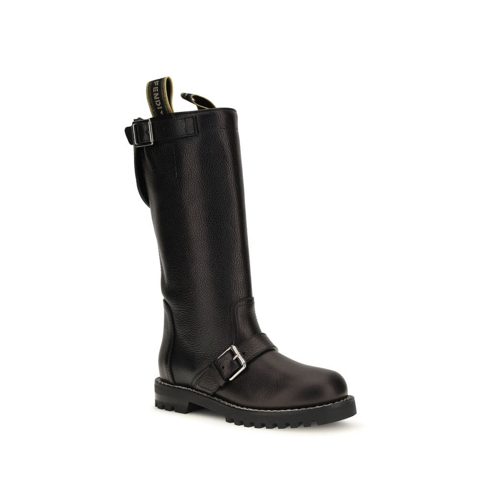 Fendi Black Calf Leather Bos Taurus Lace-Up Boots - 2
