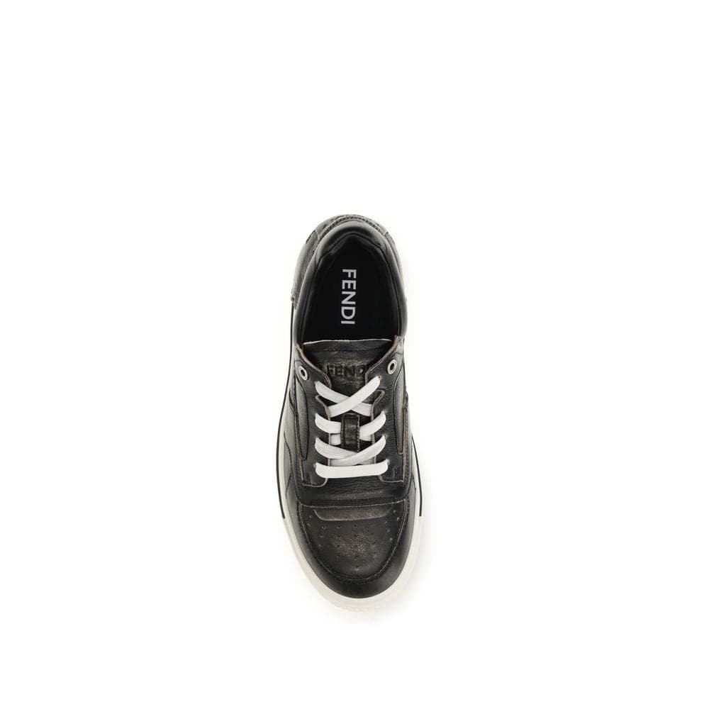 Fendi Black Calf Leather Bos Taurus Low Top Sneakers - 4