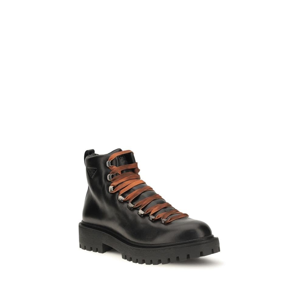 Prada Black Calf Leather Bos Taurus Lace-Up Boots - 2