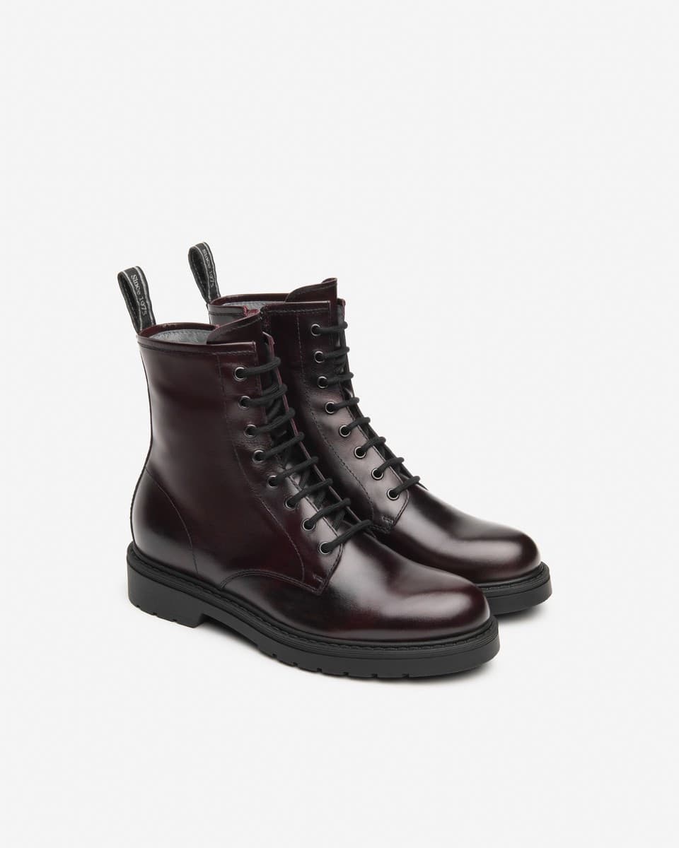 NeroGiardini anfibi donna Combat Boots in pelle colore bordo' - 2