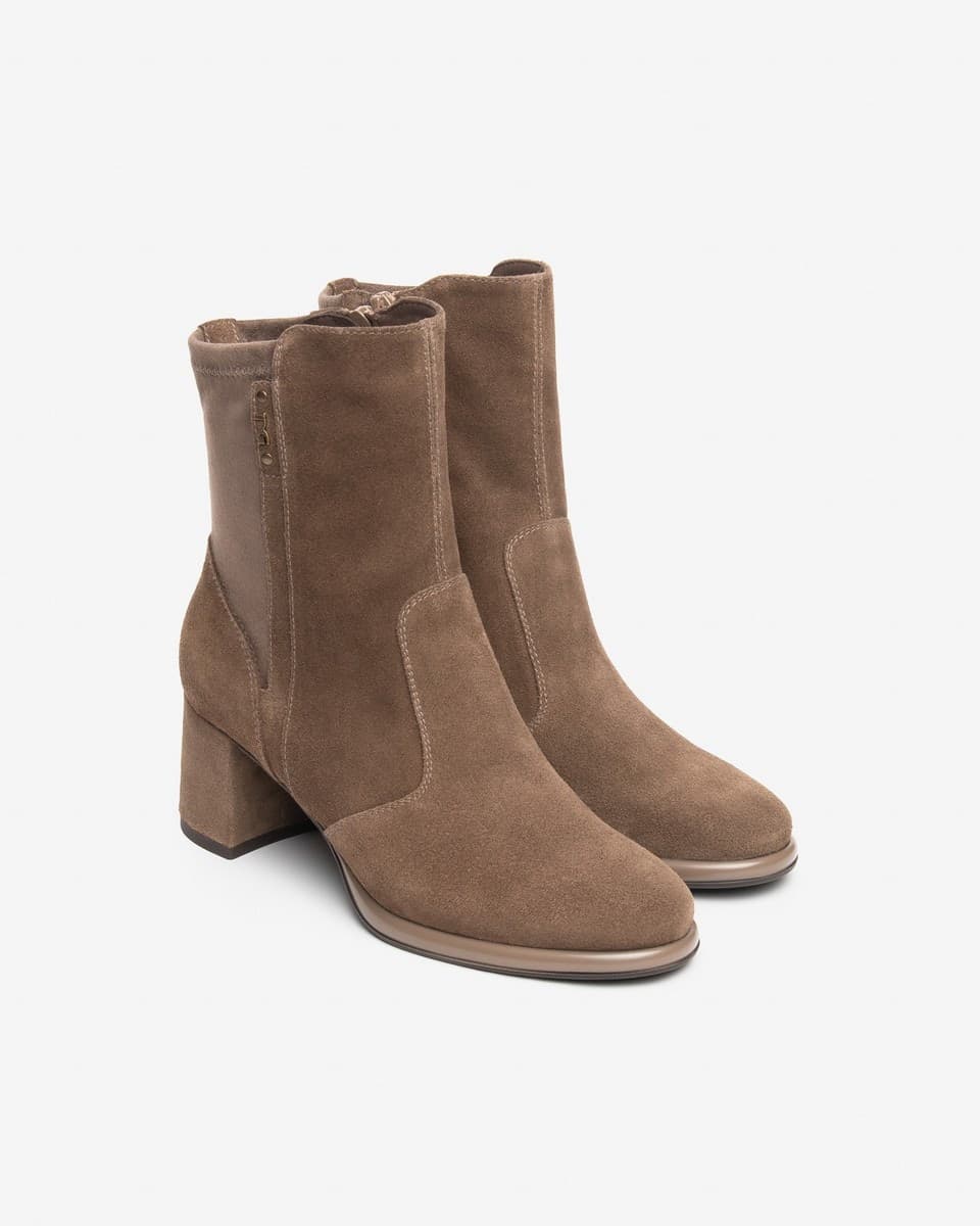 Nero Giardini tronchetti donna in suede e materiale tecnico colore spago beige - 2