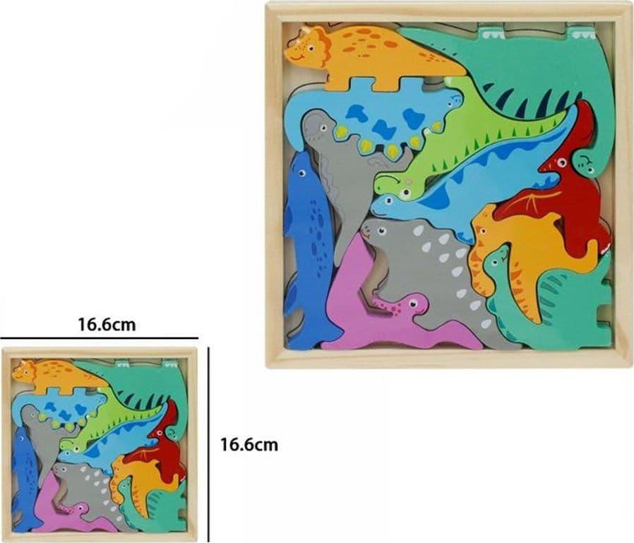 PUZZLE 3D A INCASTRO IN LEGNO FORMA DINOSAURI PER BAMBINI GIOCO DA TAVOLO EDUCATIVO 07937 - 2