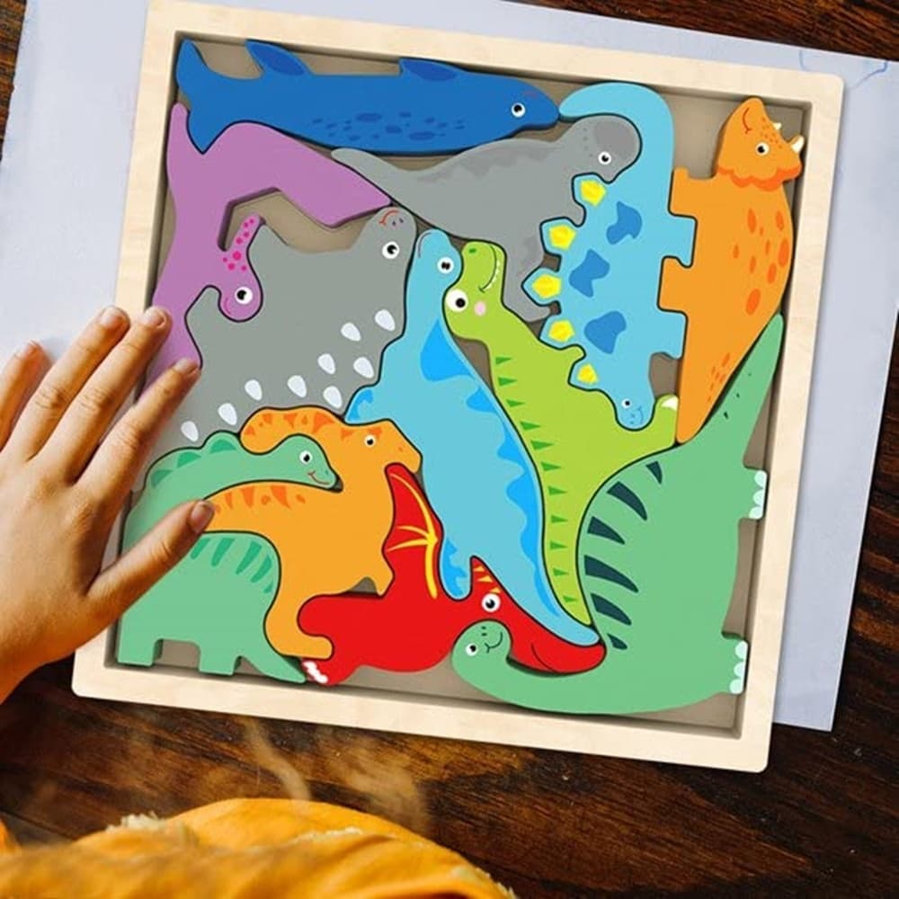 PUZZLE 3D A INCASTRO IN LEGNO FORMA DINOSAURI PER BAMBINI GIOCO DA TAVOLO EDUCATIVO 07937 - 3